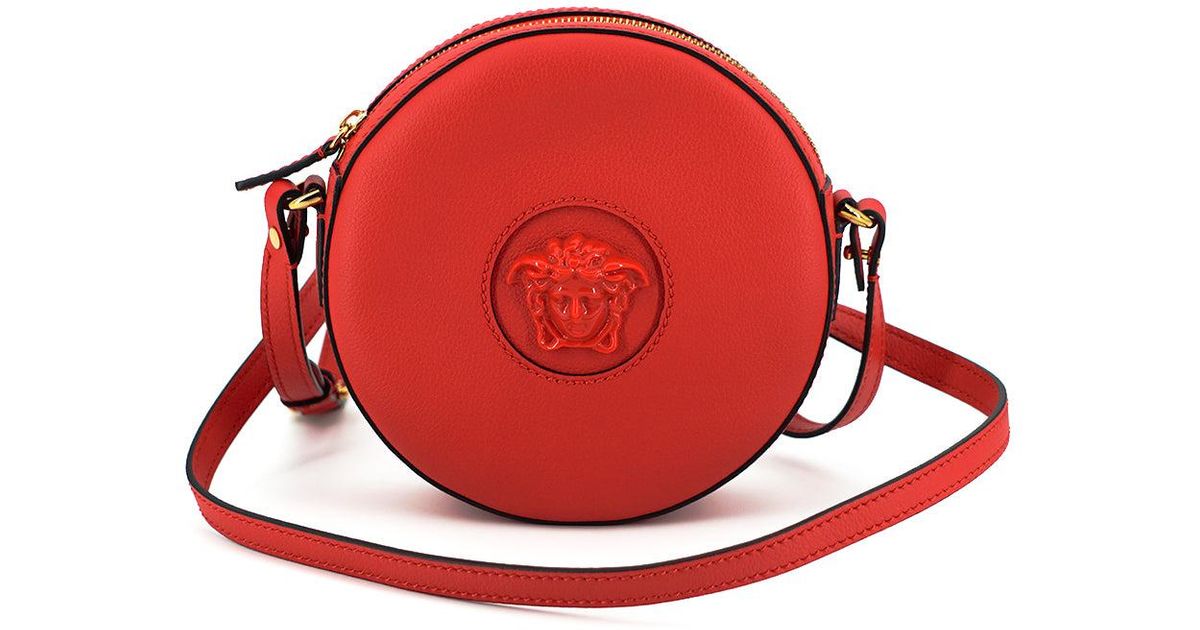 Versace Calf Leather Round Disc Shoulder Bag in Red | Lyst