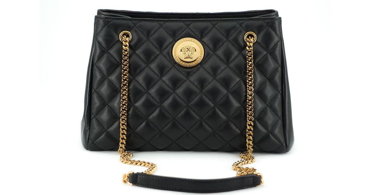 Versace Quilted Nappa Leather Medusa Tote Handbag in Black | Lyst