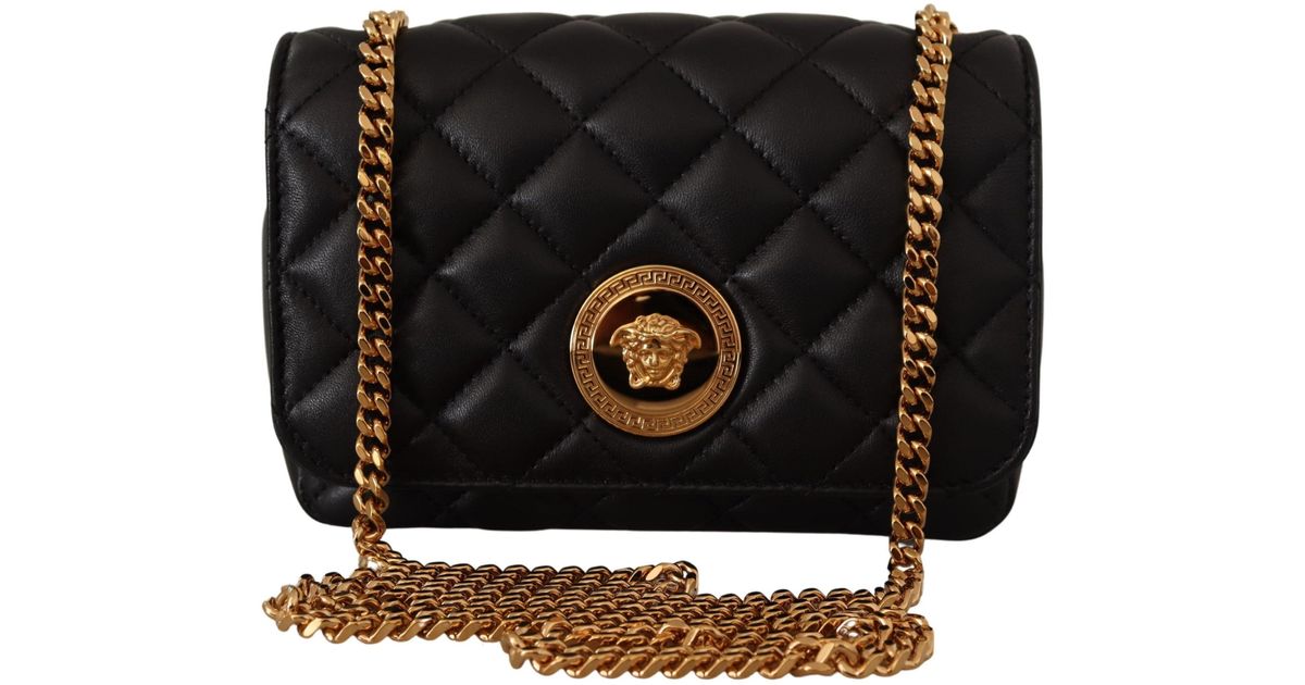 Versace Nappa Leather Medusa Shoulder Bag in Black | Lyst