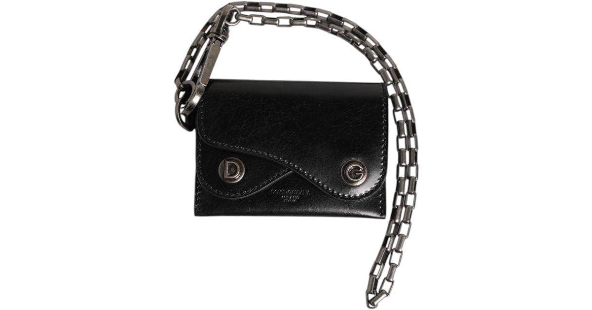 Dolce & Gabbana Cavallo Leather Wallet Chain Snap Bifold Card