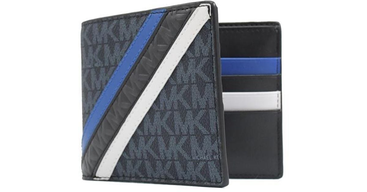 Michael Kors Canvas Cooper Stripe Mk Signature Billfold W Passcase
