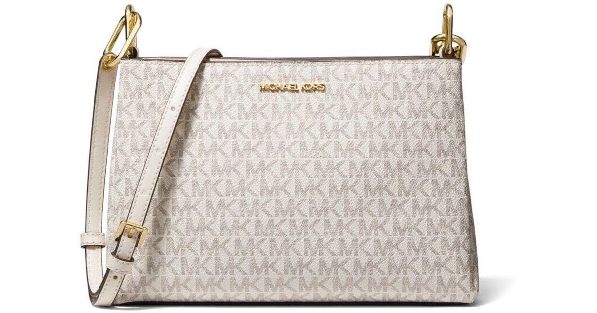 Michael Kors Trisha Leather Medium Triple Compartment Crossbody in Gray ...