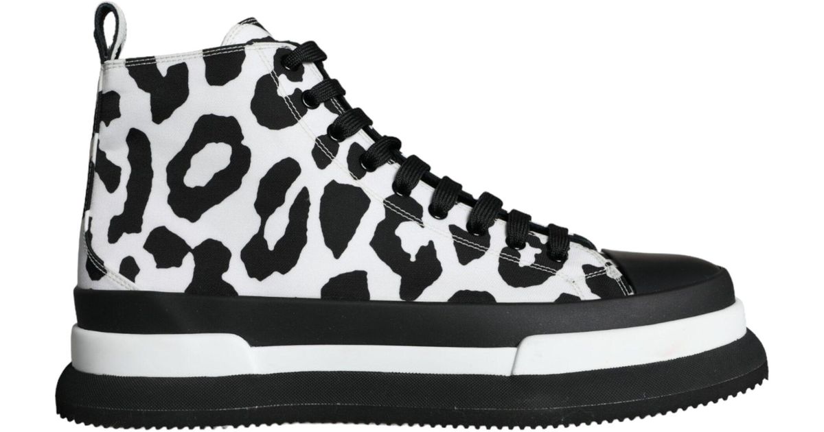 Dolce & Gabbana Blue Calfskin Leopard Mid Top Sneakers Shoes main image 1