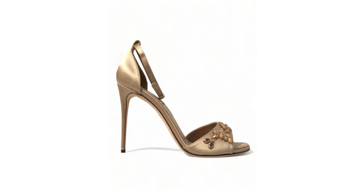 Dolce & Gabbana Gold Satin Ankle Strap Crystal Sandals Shoes main image 1