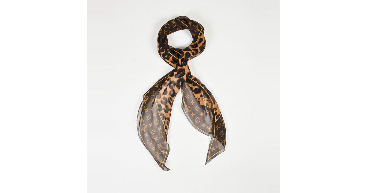 Louis Vuitton $355 Brown Silk Animal & Monogram Print Scarf - Lyst