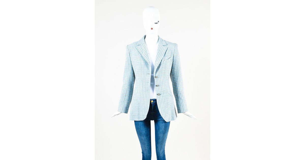 light blue boucle coat