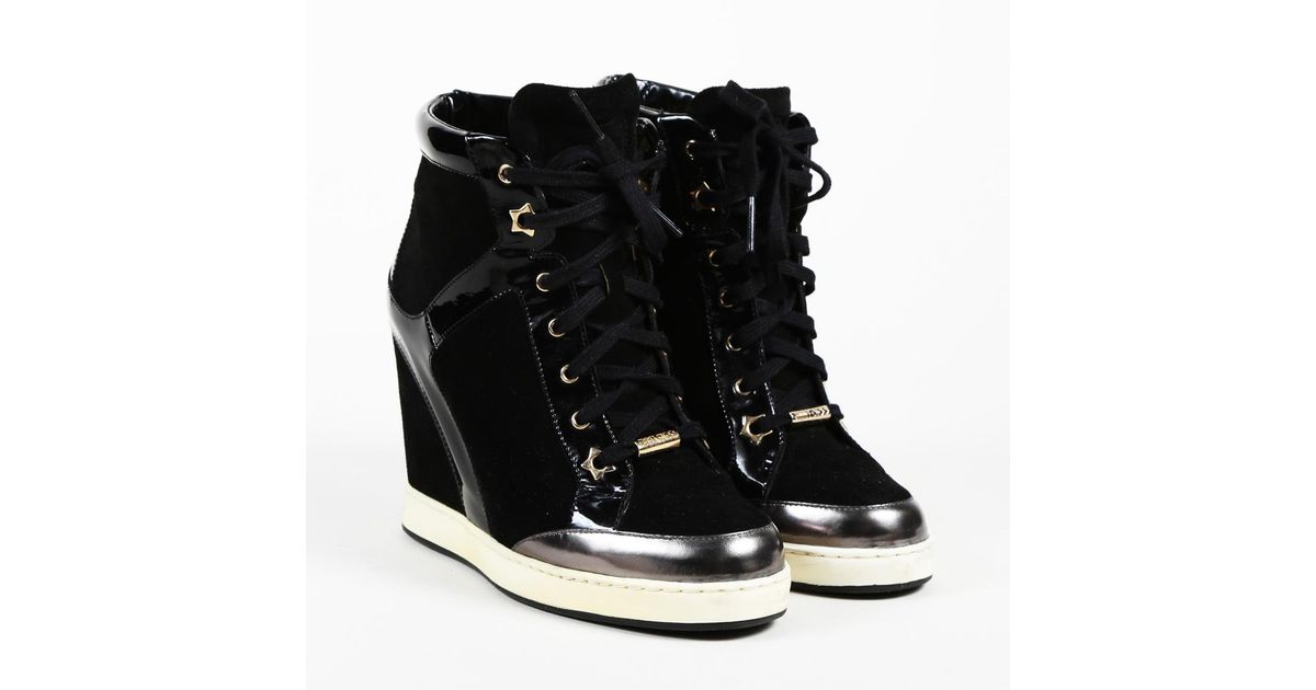Jimmy Choo Patent Leather Suede Wedge Sneakers In Black Lyst - Black Patent Leather Wedge Sneakers Jimmy Choo Patent Leather Suede Wedge Sneakers In Black Lyst - Black Patent Leather Wedge Sneakers