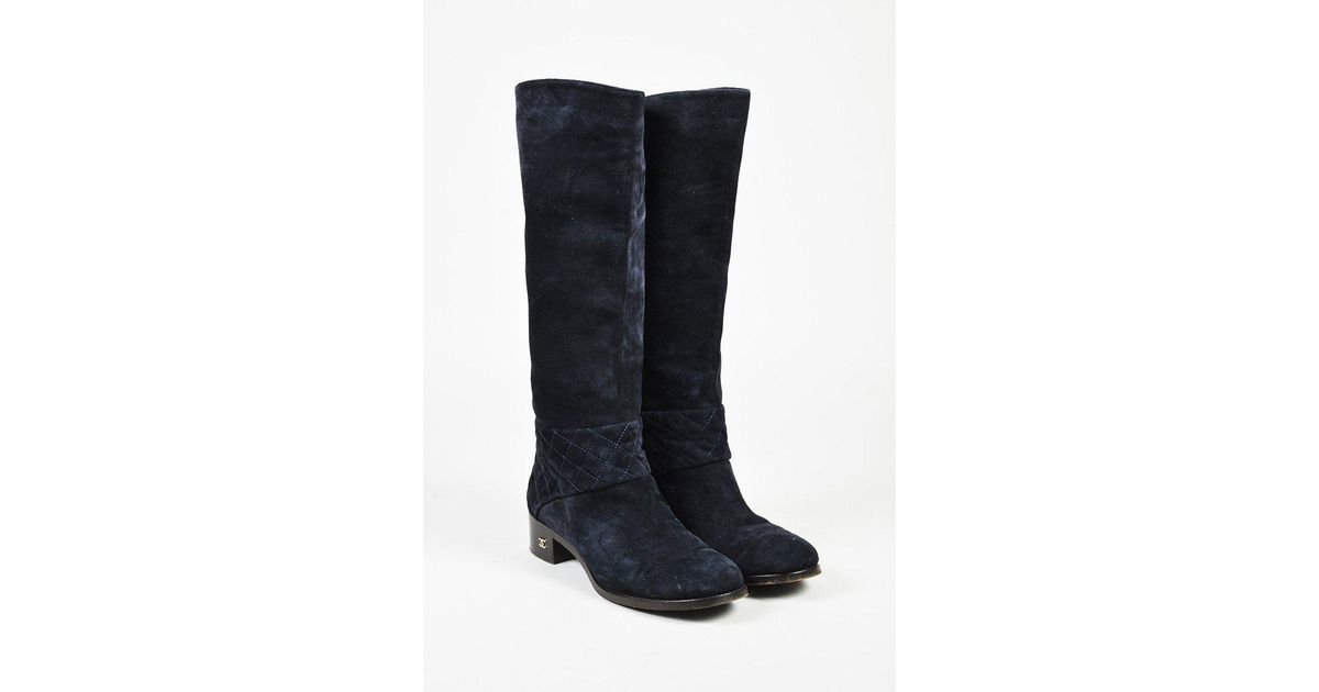 chanel blue suede boots