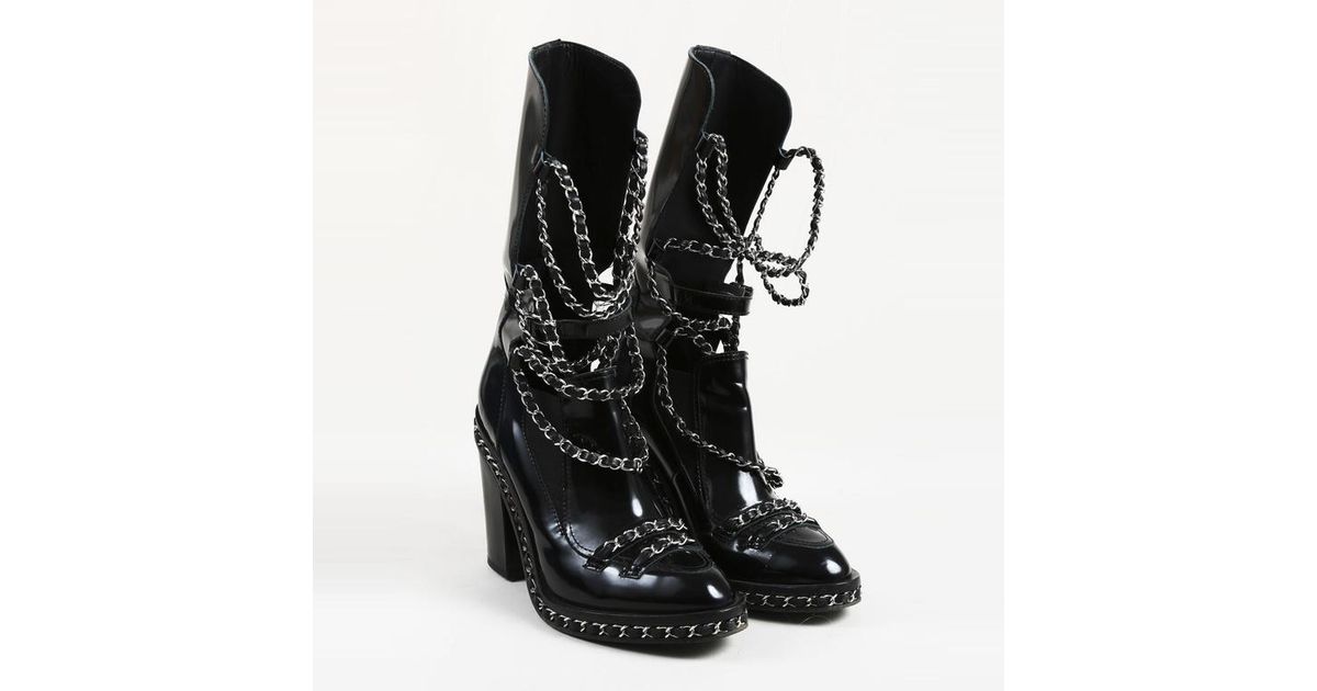 chanel black leather combat boots