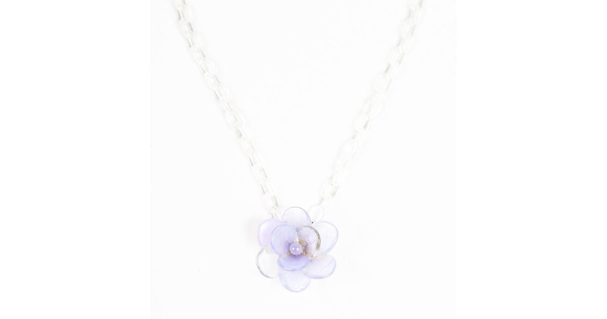 Chanel Spring 2001 Clear Purple Resin Silver Tone Metal Camellia Necklace - 