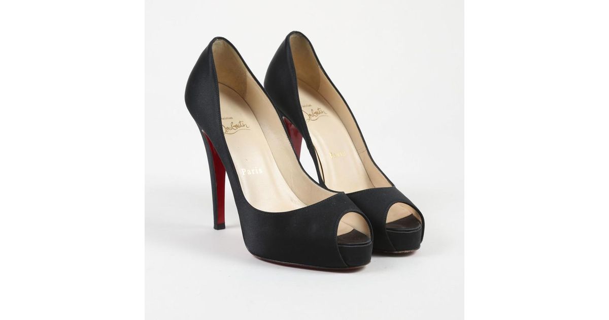 Christian Louboutin Black Satin "very Prive" Peep Toe Pumps - Lyst