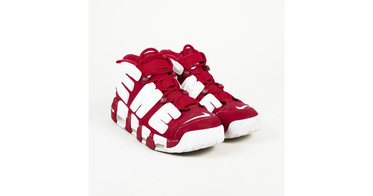 Supreme X Nike Leather Air More Uptempo Sneakers Men S In Red White Red For Men Lyst