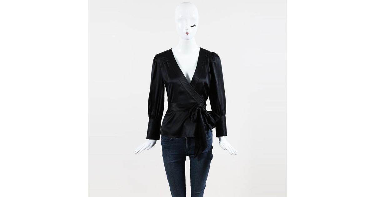 black satin wrap blouse