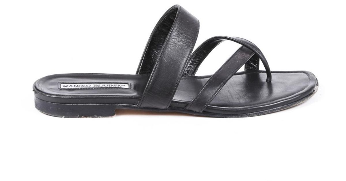 Manolo Blahnik Leather Thong Slide Sandals in Black - Lyst