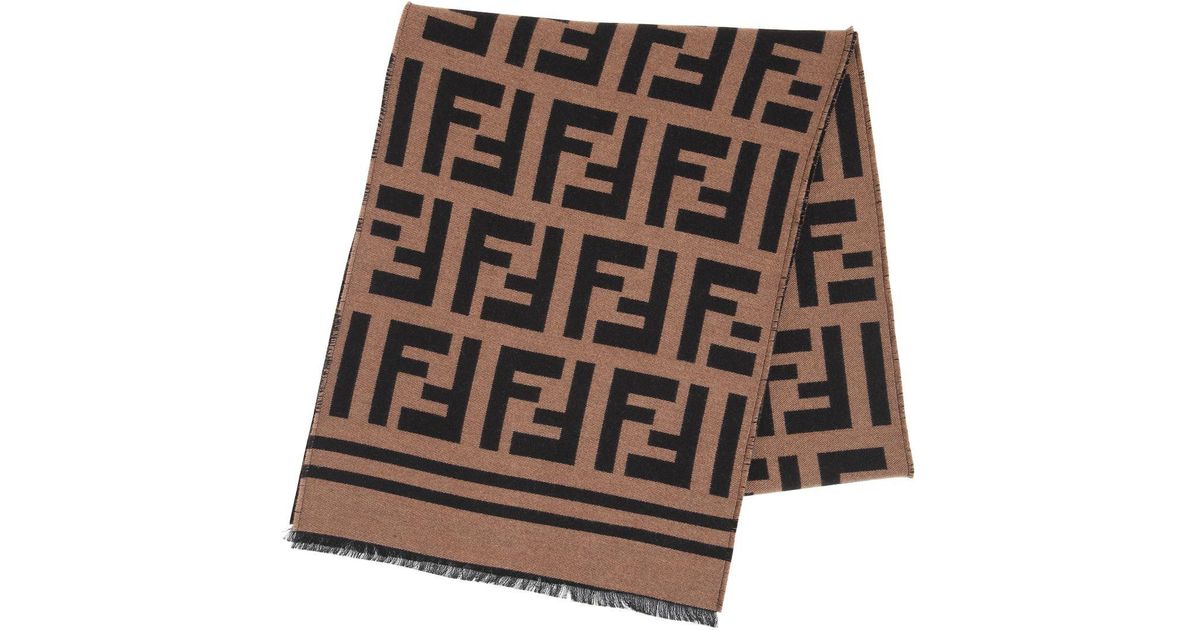Fendi Ff Wool & Silk Jacquard Knit Scarf for Men - Lyst