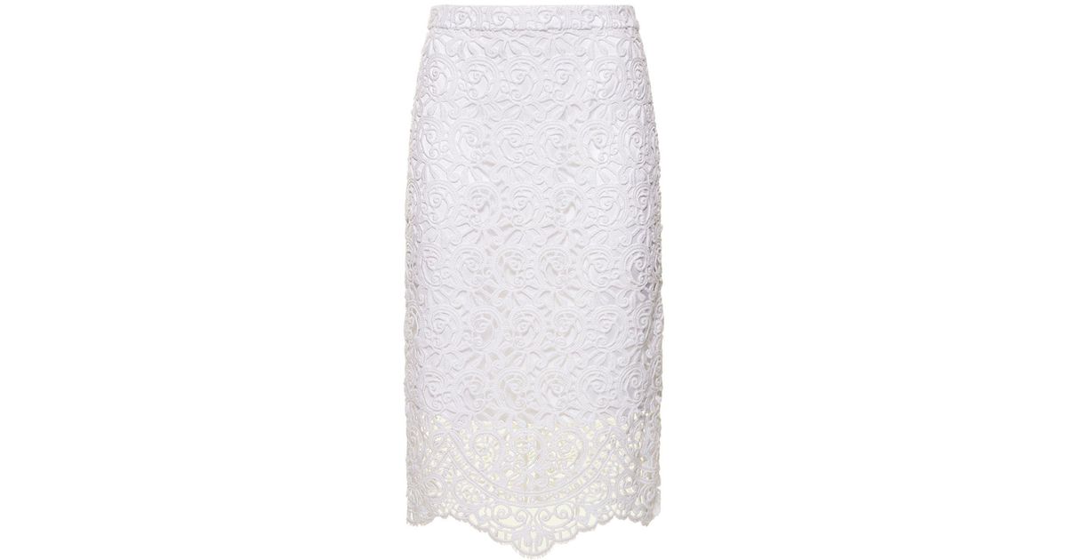 Burberry Cotton Macramé Lace Midi Skirt in White | Lyst
