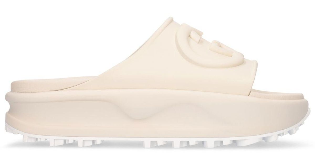 Gucci 25mm Miami Rubber Wedge Sandals in White Lyst