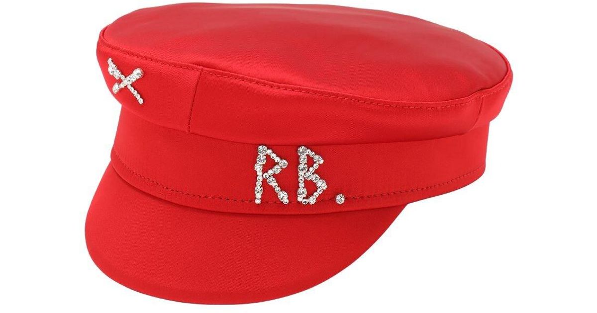 Ruslan Baginskiy Satin Baker Boy Hat W/crystals in Red Lyst