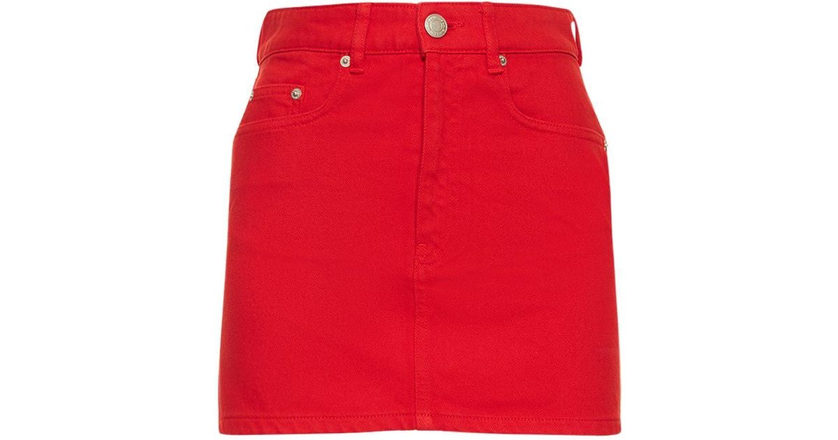 Ami Paris Cotton Denim Mini Skirt in Red | Lyst