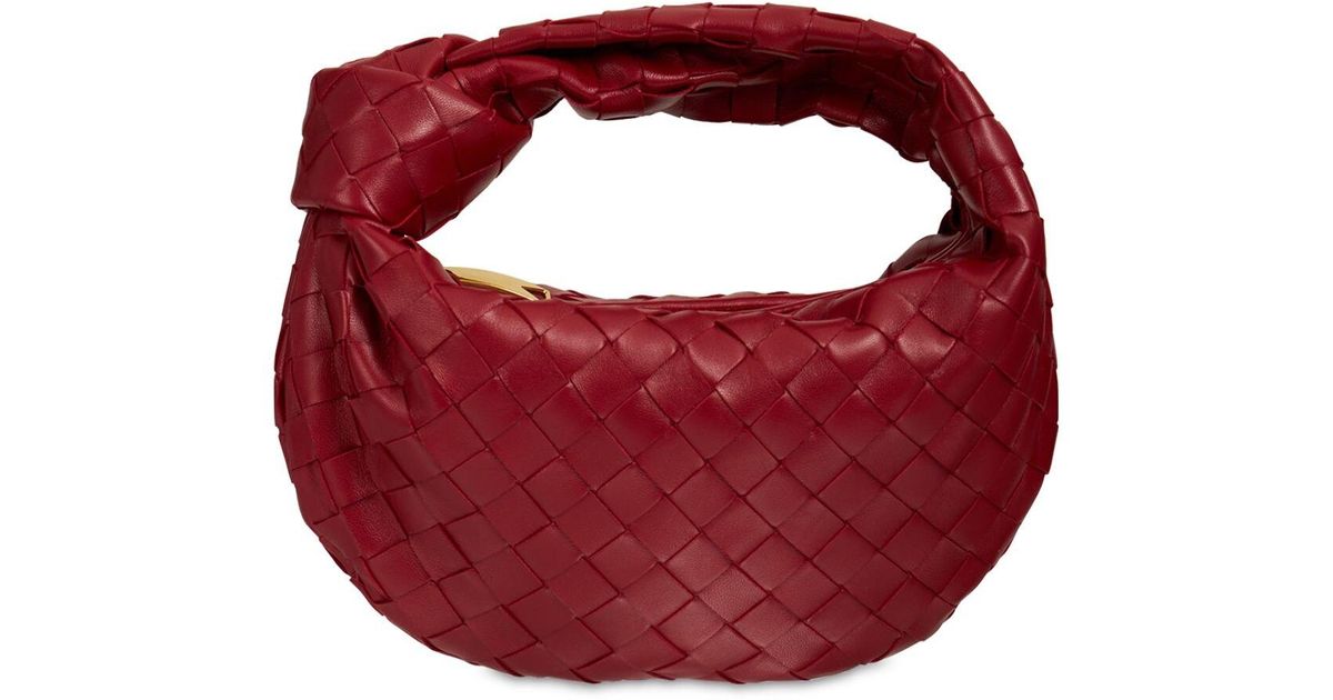 Bottega Mini Jodie Intrecciato Leather Bag in Dark Redg (Red