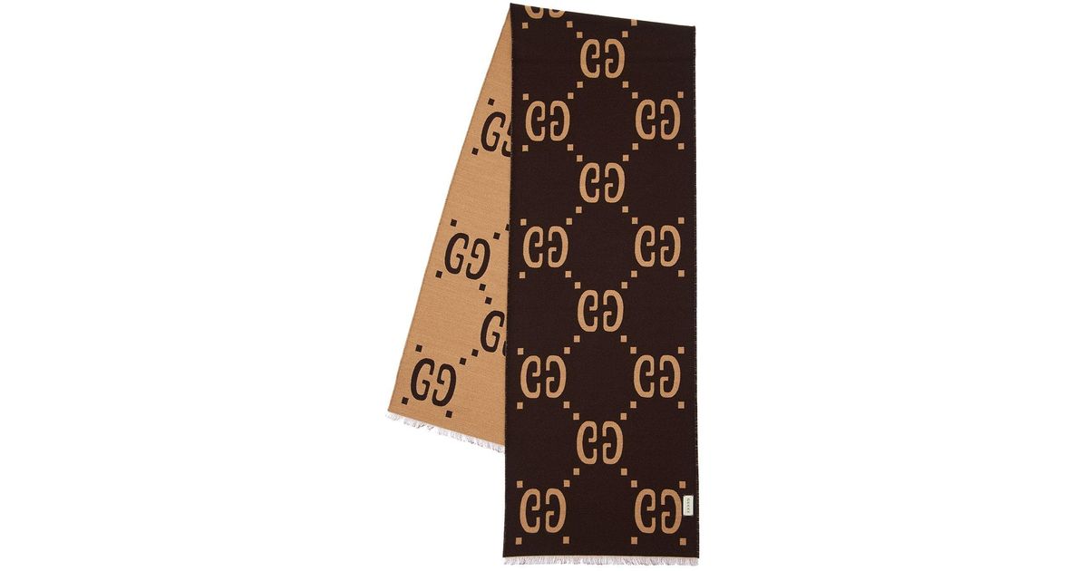 Gucci Gg Wool & Silk Jacquard Scarf in Brown for Men | Lyst