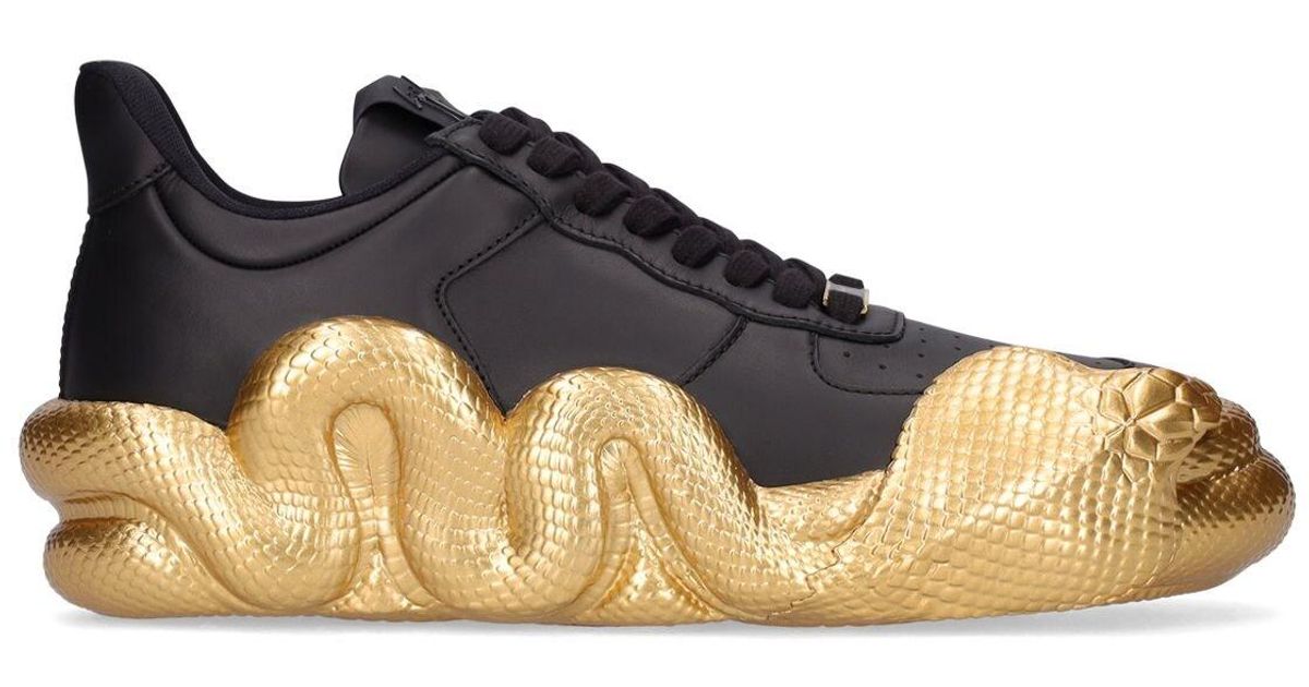 Giuseppe Zanotti 20mm Cobras Leather Low Sneakers in Black,Gold (Black ...