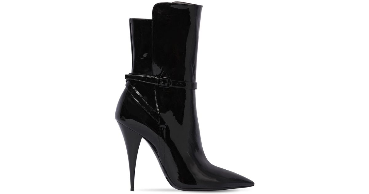 Saint Laurent 110mm Kiki Patent Leather Ankle Boots in Black - Lyst