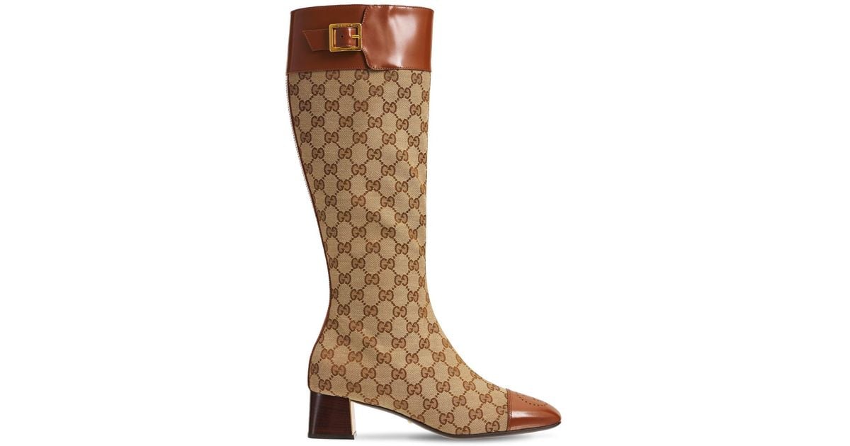 Gucci 45mm Ellis Tall Canvas & Leather Boots in Brown | Lyst Canada