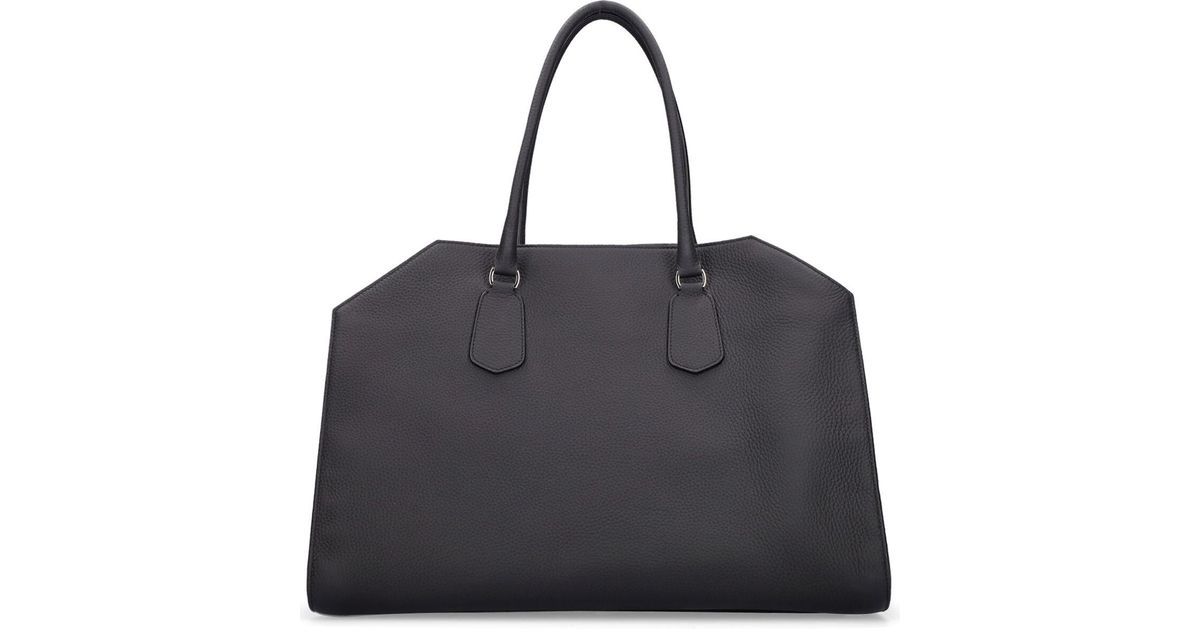 The Row Geo Margaux Grain Leather Top Handle Bag in Black | Lyst