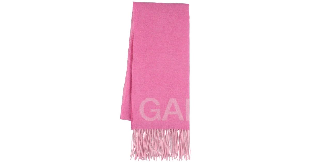 Ganni Fringed Wool Scarf in Pink | Lyst UK