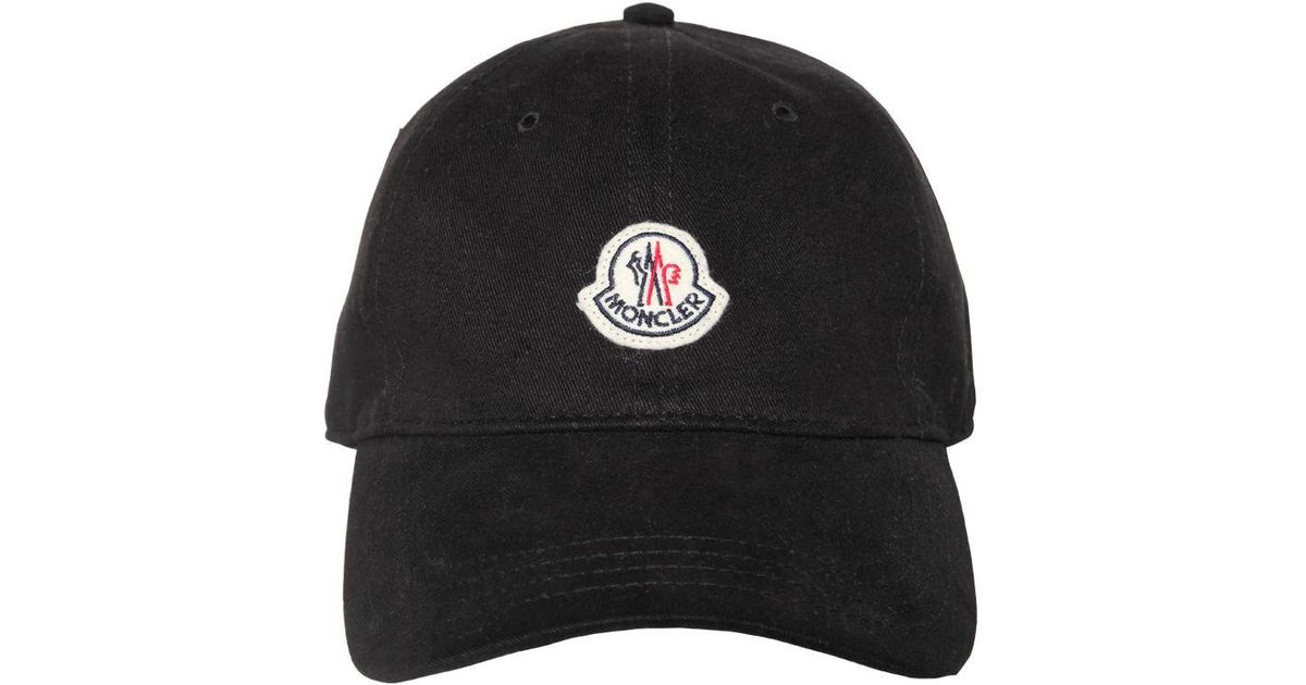 Moncler Cotton Black Logo Patch Cap for Men - Lyst