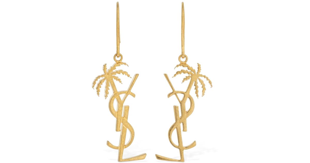 Saint Laurent Ysl Palm Tree Earrings in Gold (Metallic) | Lyst