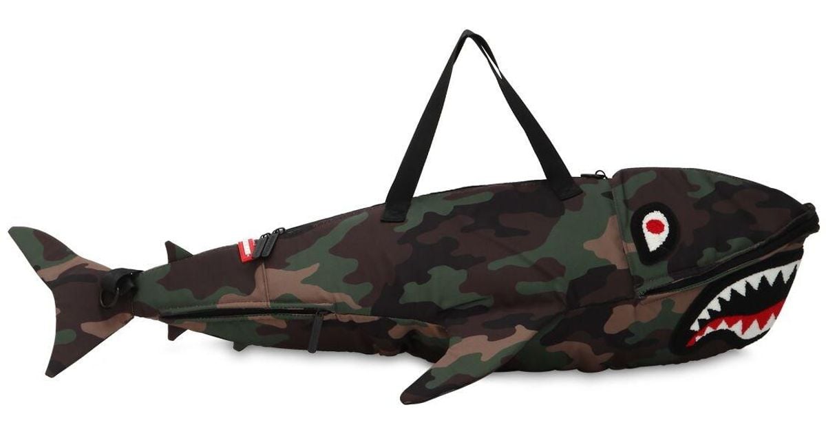 sprayground shark shaped duffle bag