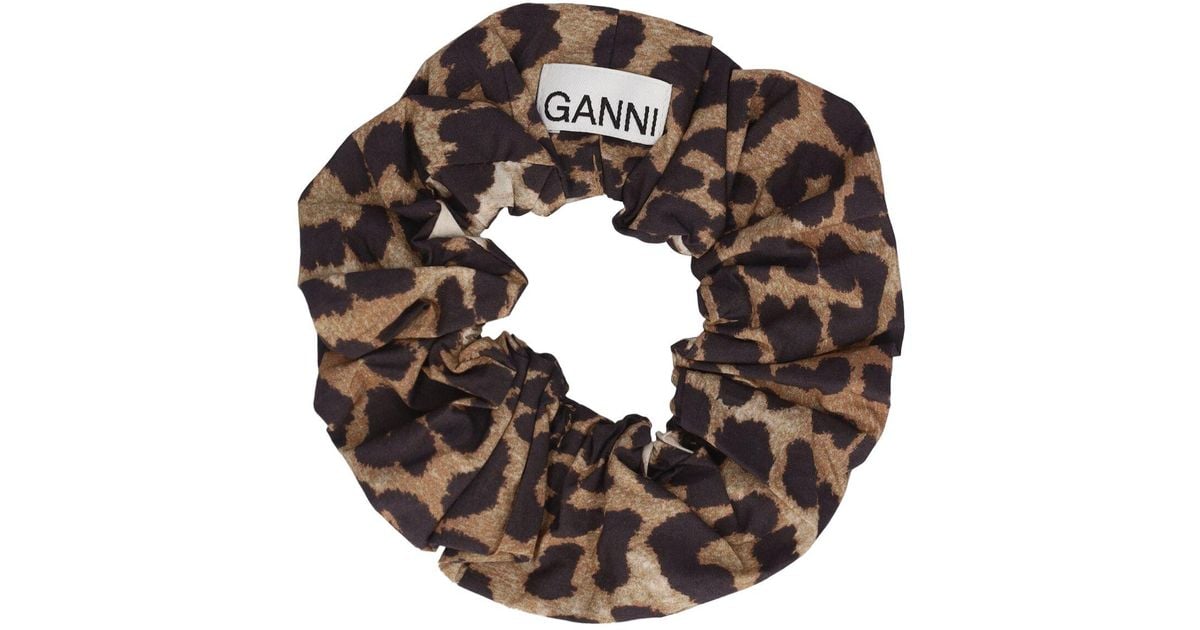 Ganni Printed Cotton Scrunchie in Brown | Lyst UK