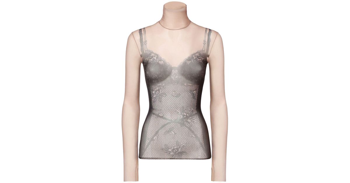 Balenciaga Trompe L'oeil Sheer Printed Top in Gray | Lyst