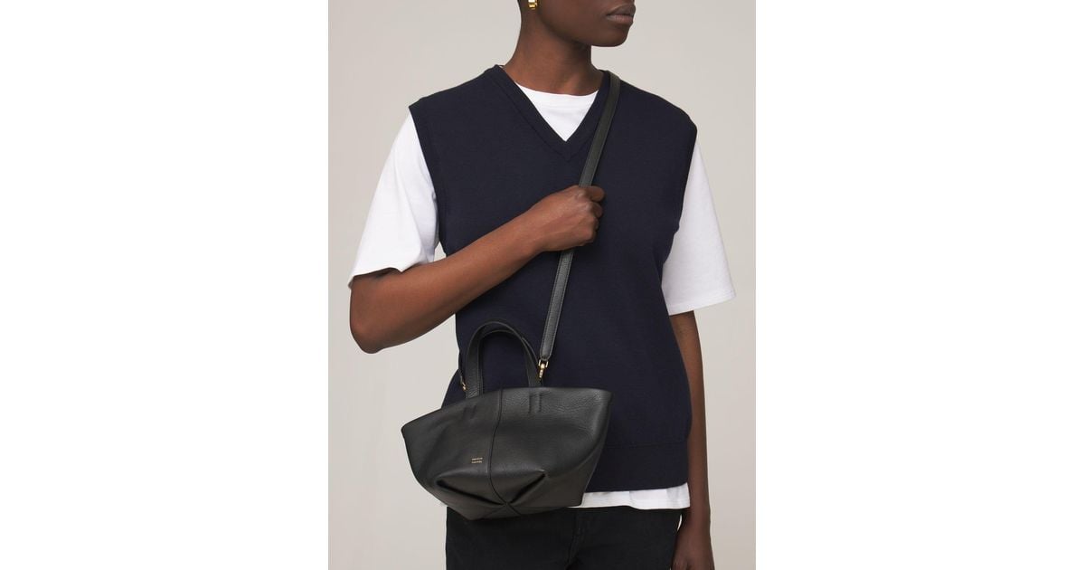 Mansur Gavriel Mini Tulipano Leather Top Handle Bag in Black Mansur Gavriel Mini Tulipano Leather Top Handle Bag in Black