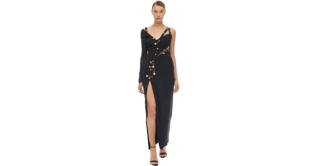 Versace Long Draped Tulle & Crepe Dress W/pins in Black | Lyst Canada