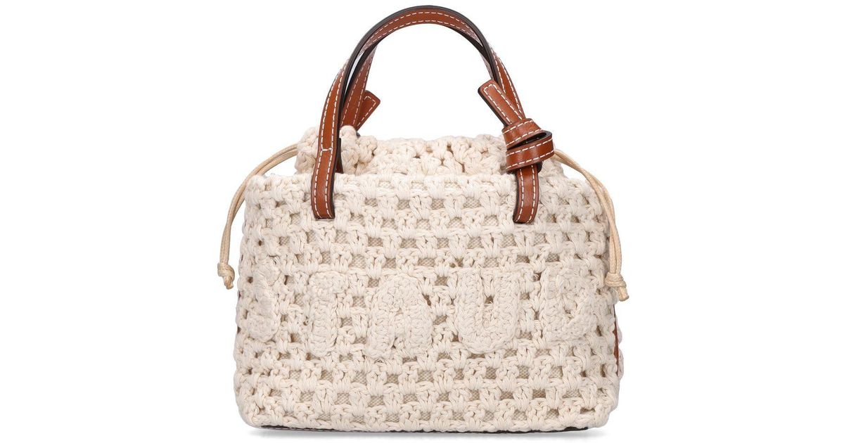 STAUD Ria Crochet Cotton & Leather Bag in Natural | Lyst