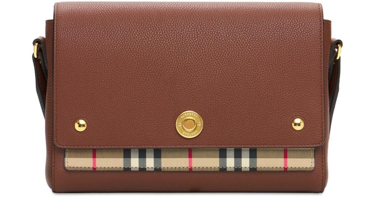 Burberry Ll Md Note Leather & Check Shoulder Bag in Brown Lyst