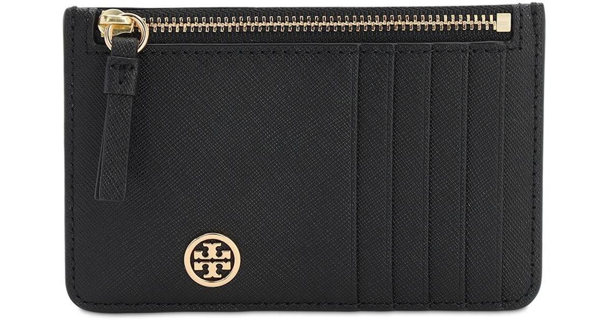Tory Burch Robinson Leather Zip Card Holder in Black Lyst