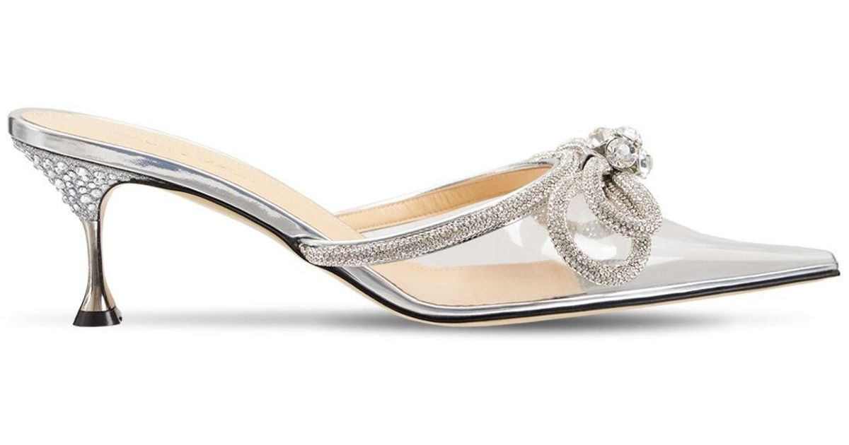 MACH & MACH Double Bow crystal-embellished leather and PVC mules
