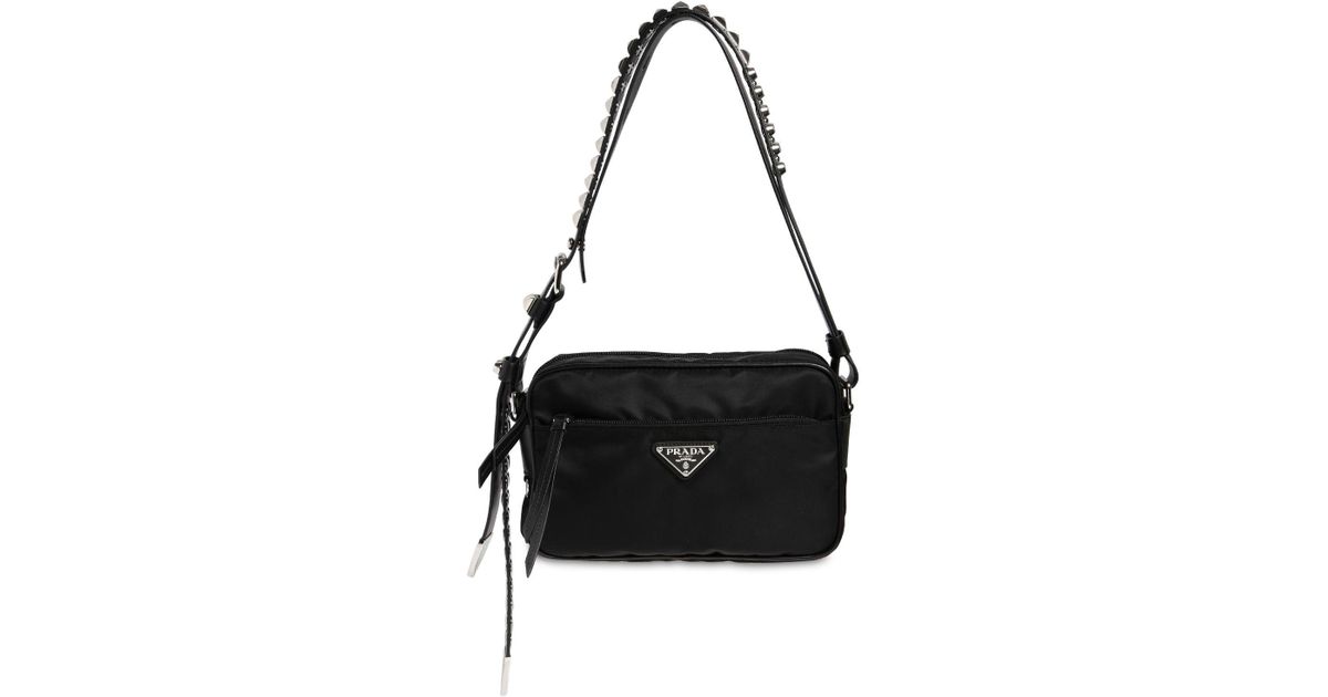 prada nylon studded shoulder bag