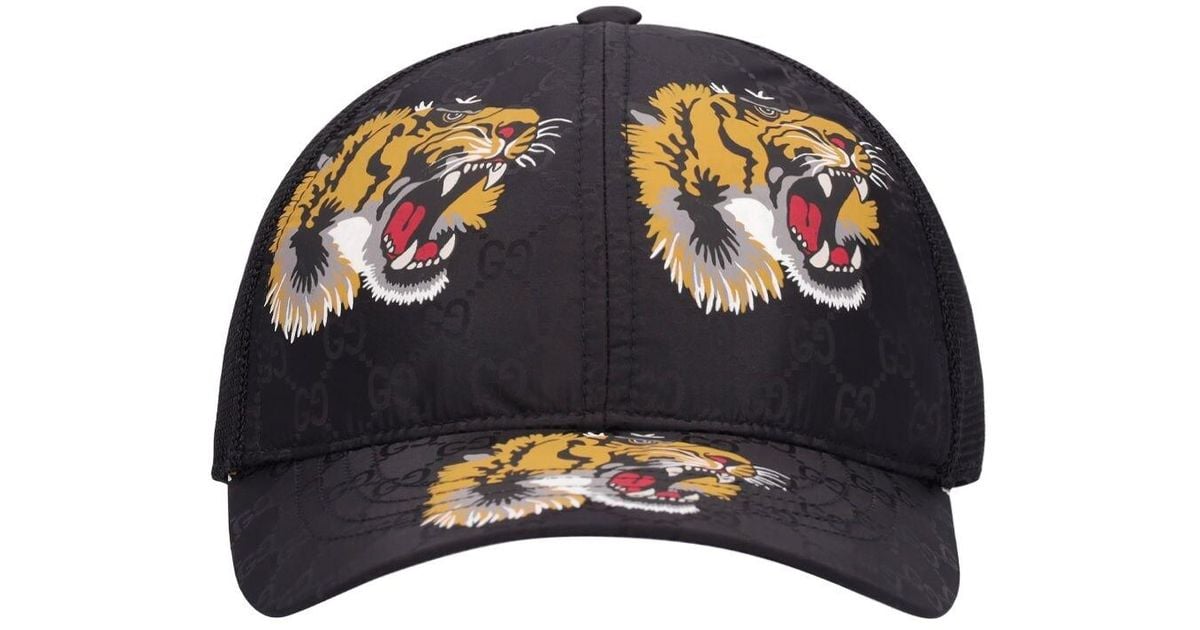 Gucci Cotton Tiger Tech Baseball Hat in Black for Men | Lyst UK