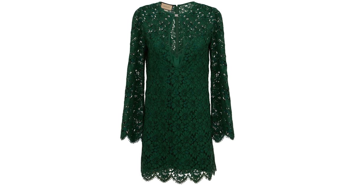 Gucci Long-sleeve Floral Lace Dress in Green | Lyst UK