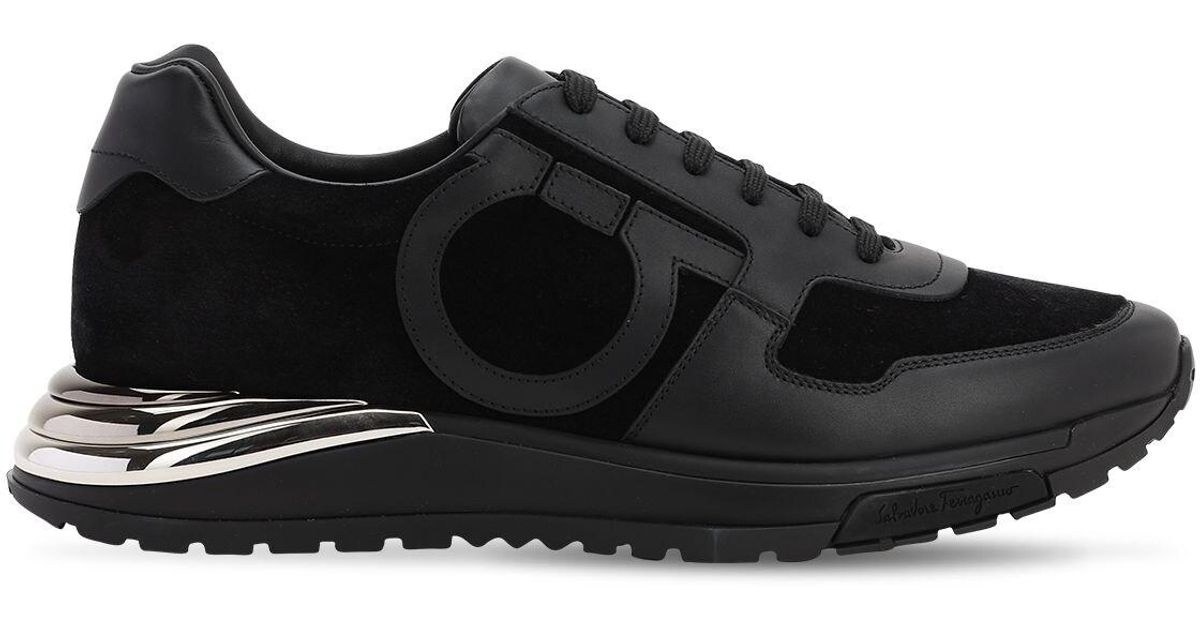 Ferragamo Brooklyn Swilly Suede & Leather Sneakers in Black for Men ...