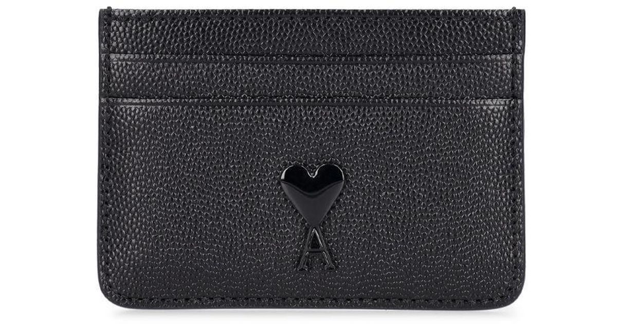 Ami Paris Caviar Leather Card Holder in Gray for Men Lyst