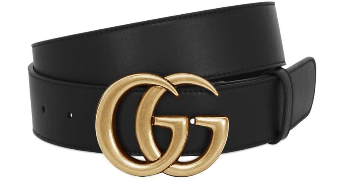 Gucci Black 40mm Gg Gold Buckle Leather Belt for men