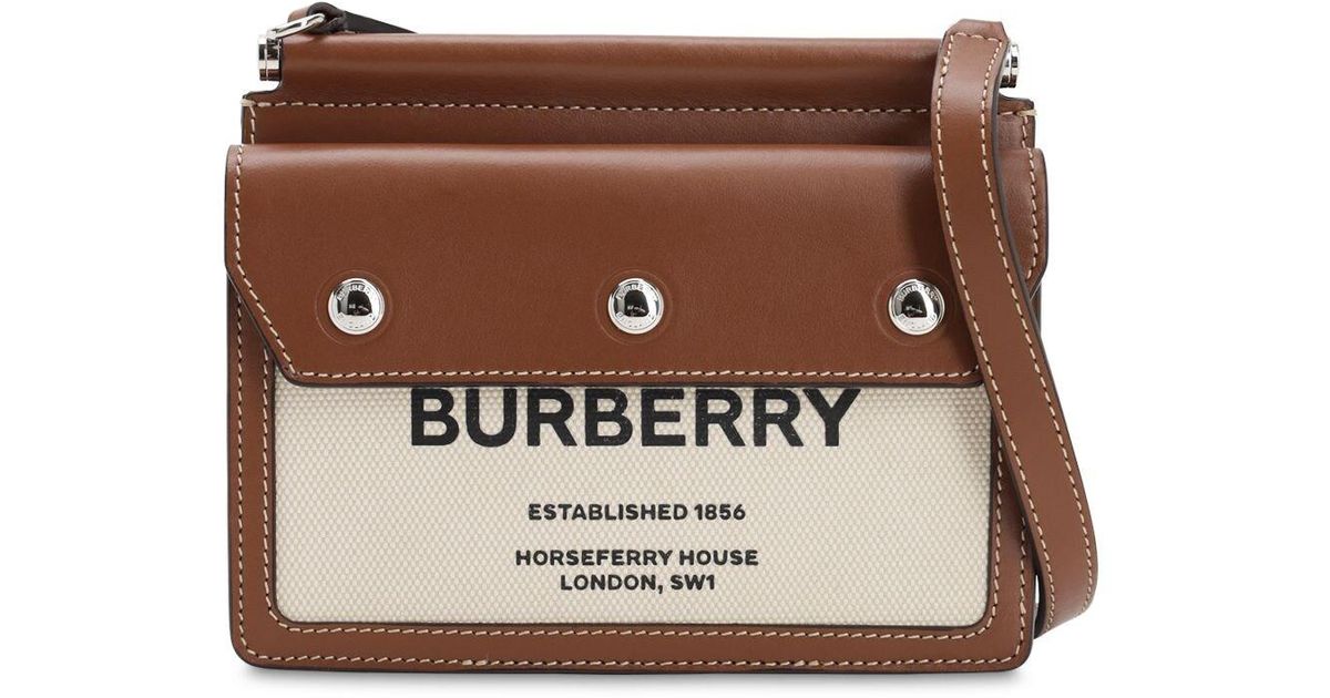 Burberry Baby Title Pocket Canvas & Leather Bag in Natural/Brown 