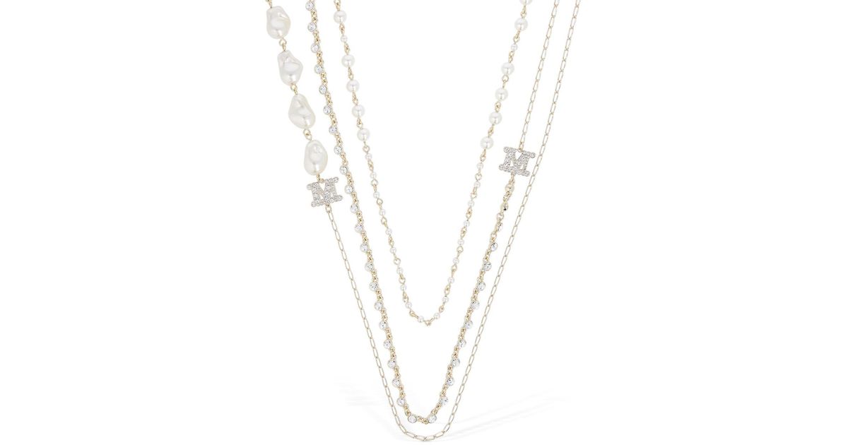 Collana con perle d'imitazione e cristalli di Max Mara in Bianco | Lyst