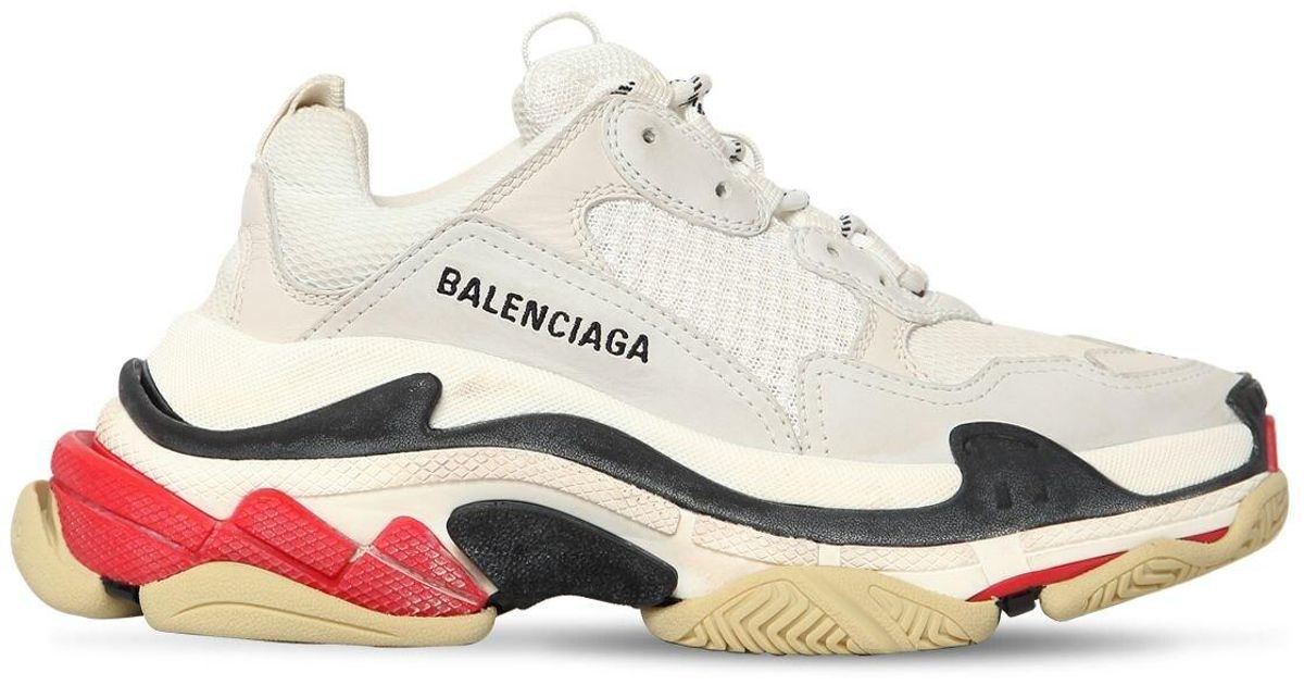 Balenciaga Triple S Leather And Mesh Trainers in White/Red/Black (White ...